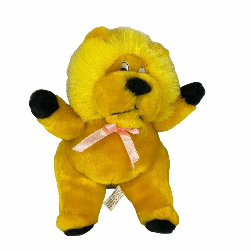 Mardi Gras Yellow‎ Lion Pink Bow Plush Stuffed 10"